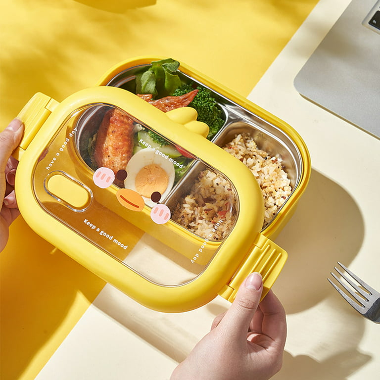 1pc Insulated Stainless Steel Lunch Box With Yellow Duck Pattern - 2/3  Layers, Includes Soup Container - Perfect For School, Office, Fishing, And  Camp