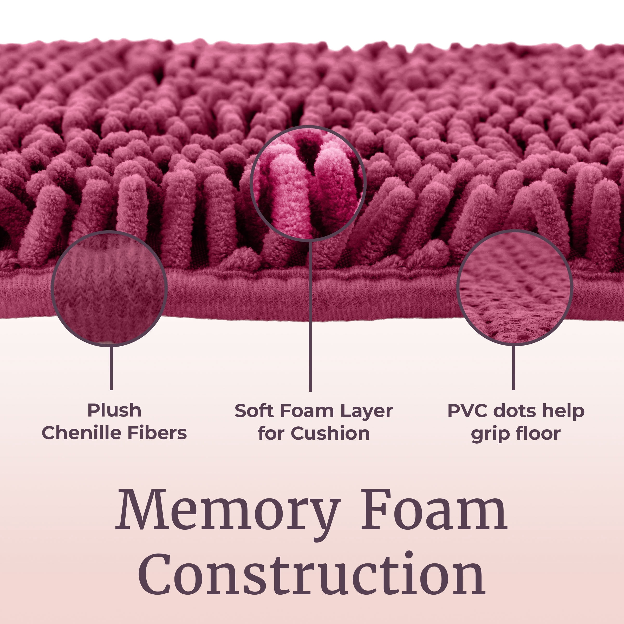 Lavish Home 2-Piece Memory Foam Bath Mat Set with Non-Slip Base (Pink)