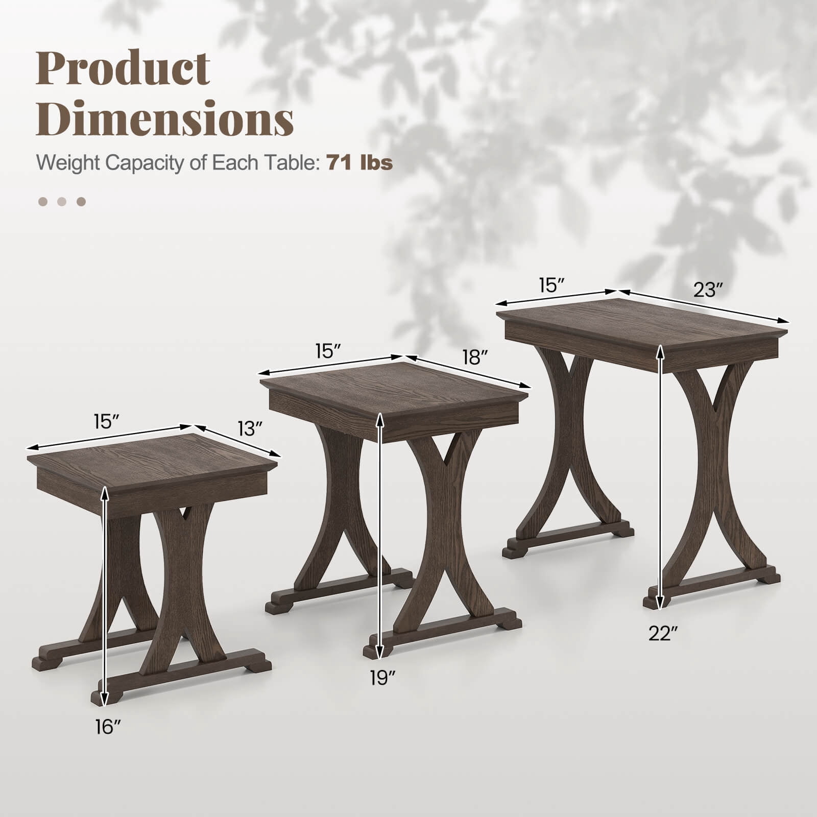 Costway 3PCS Nesting Coffee Table, Side Table with Solid Rubber Wood Legs for Living Room