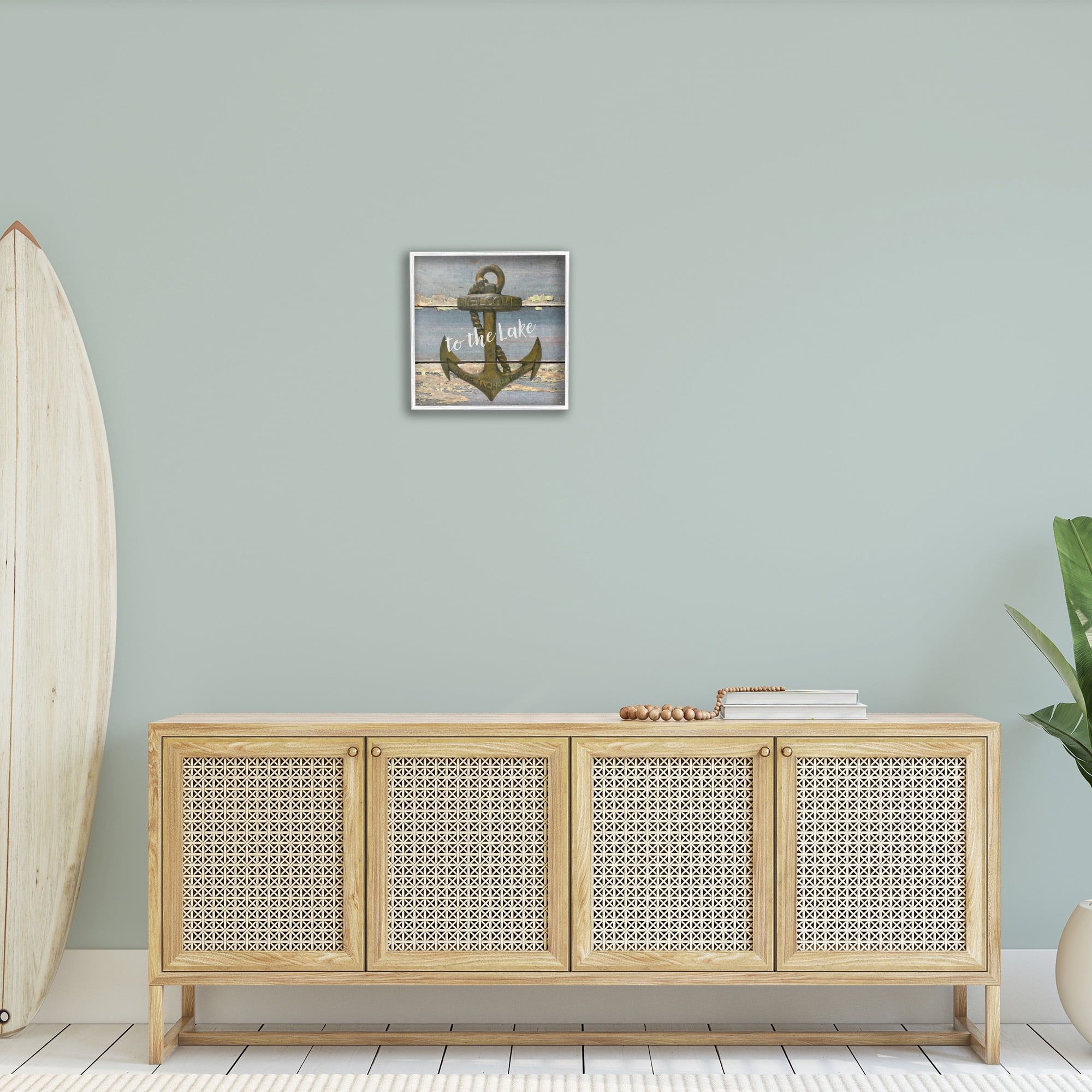 Stupell Industries Rustic Welcome Anchor Nature Painting White Framed Art Print Wall Art, 17 x 17