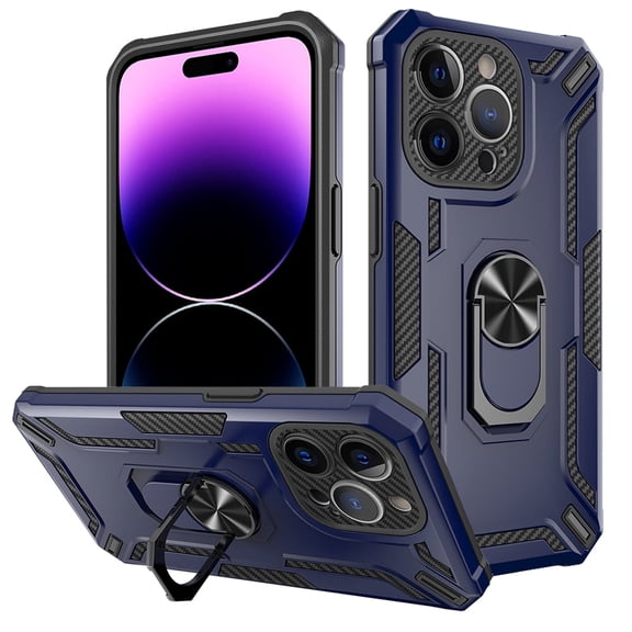 Rugged Cool Case for iPhone 15 6.1" 2023 - Protective Hard Shell Case [Built-in Sturdy Kickstand / Phone Ring Holder] Compatible with Magnetic Car Mount Phone Cover, Navy Blue