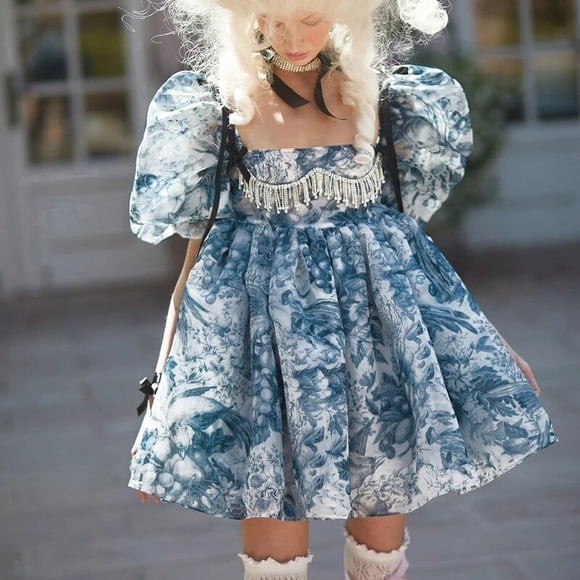 Romantic Picnics Kawaii A-line Dress Y2K Vintage Puff Sleeve Princess Bubble Mini Dress 90s Fairycore Retro Court Style Clothes - Type 3 / L