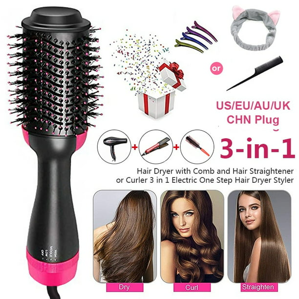 3-in-1 Hair Dryer & Hair Curler & Comb One Step Hot Air Brush Electric Blow  Dryer Brush Negative Ion Hair Straightener Curler Styling Styler  Multi-functional Salon Anti-Scald Reduce Frizz 