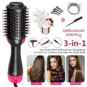 3-in-1 Hair Dryer & Hair Curler & Comb One Step Hot Air Brush Electric Blow Dryer Brush Negative Ion Hair Straightener Curler Styling Styler Multi-functional Salon Anti-Scald Reduce Frizz