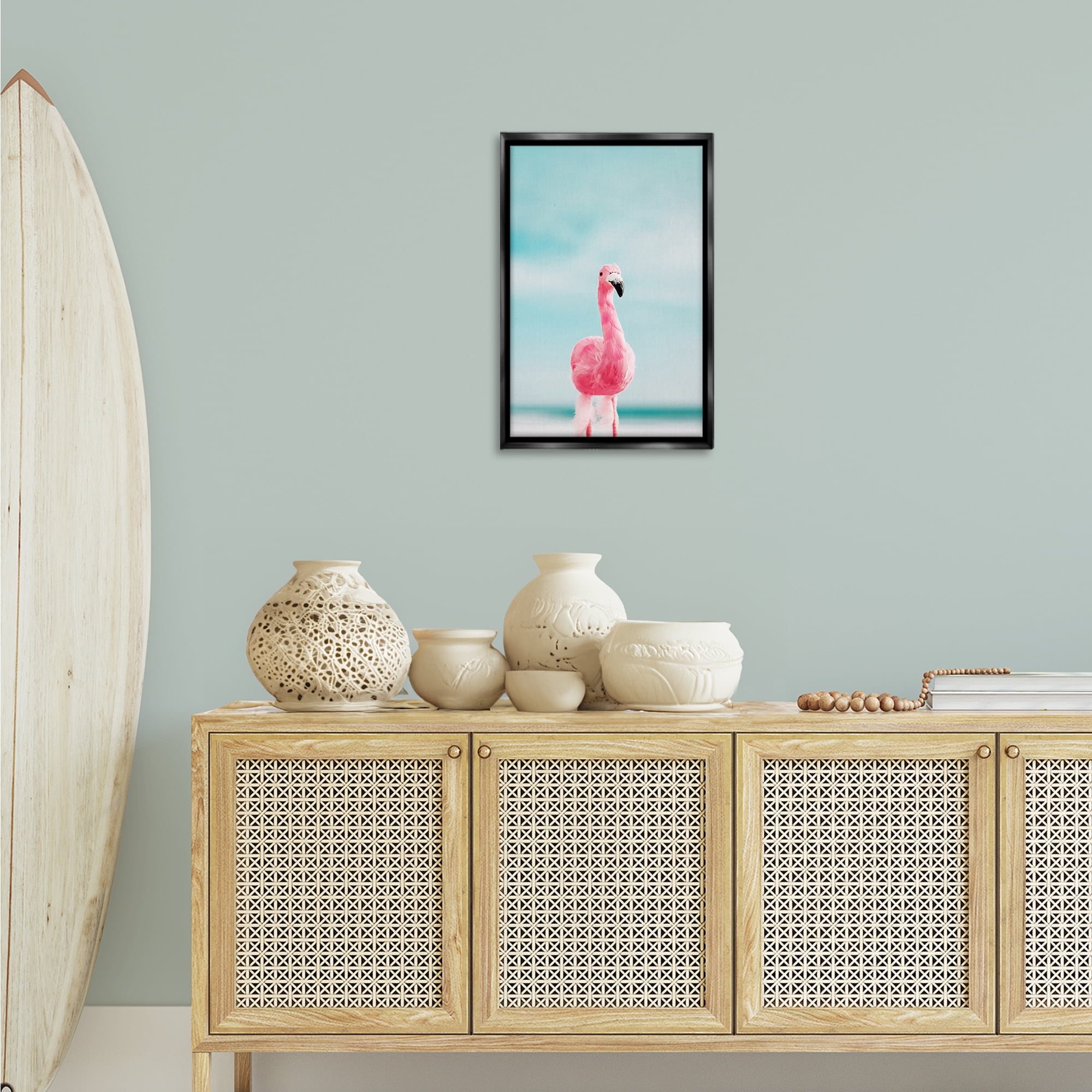 Stupell Industries Funky Summer Flamingo Nautical & Beach Photography Black Floater Framed Canvas Art Print Wall Art, 17 x 25