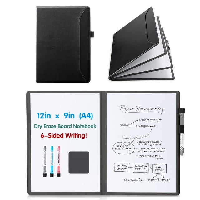 Cuaderno portátil CoBak para escritura con pizarra blanca borrable de 6 lados 12x9"