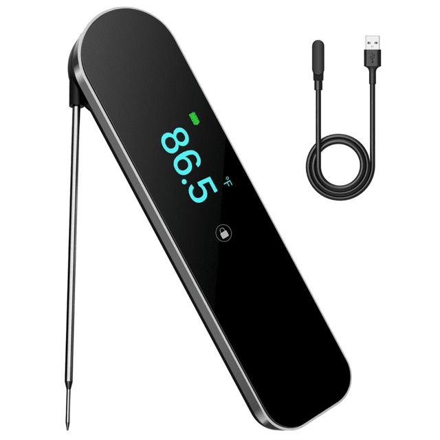 0.5s Ultra Fast Instant Read Meat Thermometer, TFT Color Screen, ±0.5°F Accuracy, IP67 Waterproof, Rechargeable,1 x Thermometer 1 x Charging cable,Black