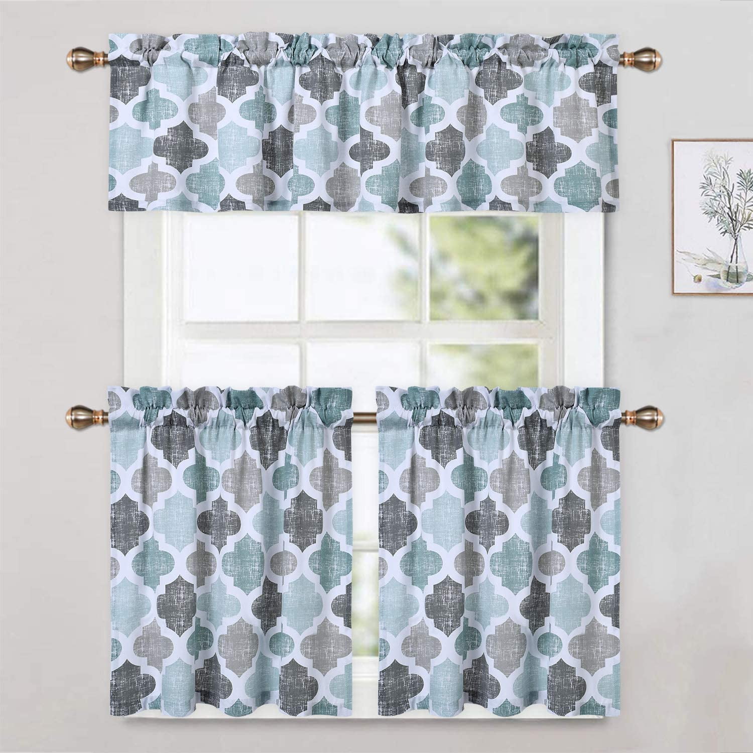 Valances for Kitchen, Quatrefoil Trellis Printed Cotton Blend Valance