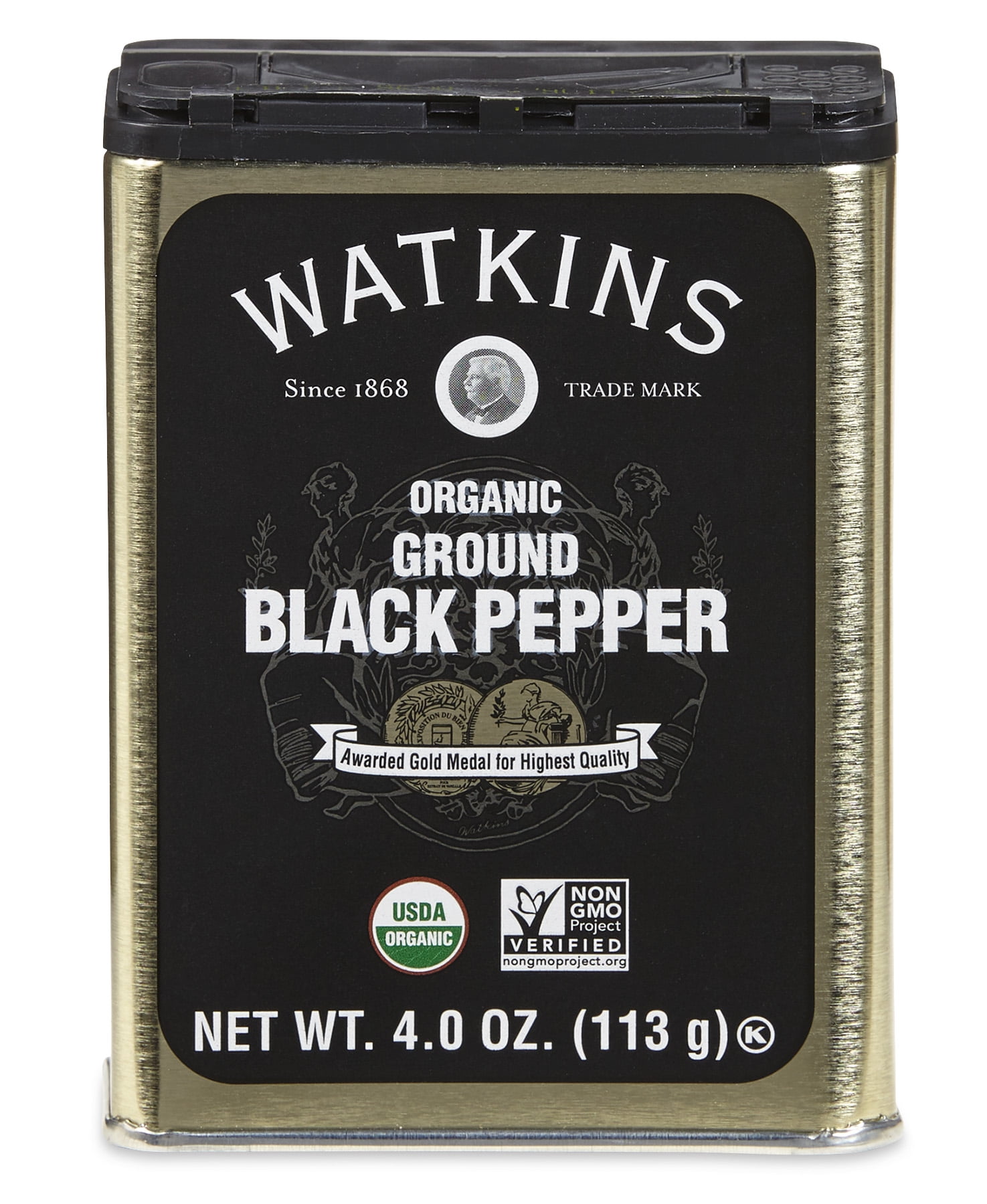 Watkins Gourmet Organic Spice Tin, Ground Black Pepper, 4 oz