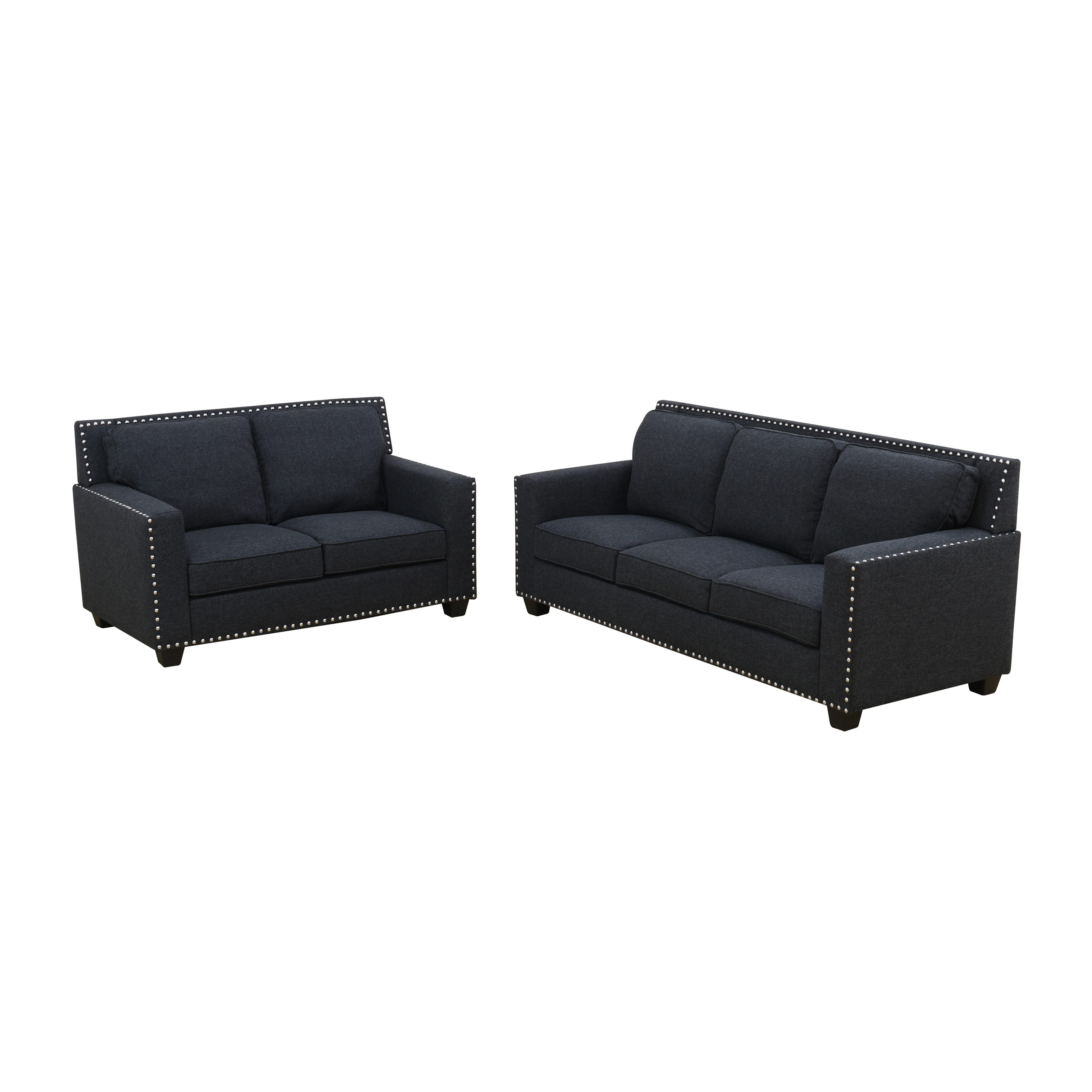 Gewnee 57" Linen Upholstered Loveseats with Nailhead Trim,Black