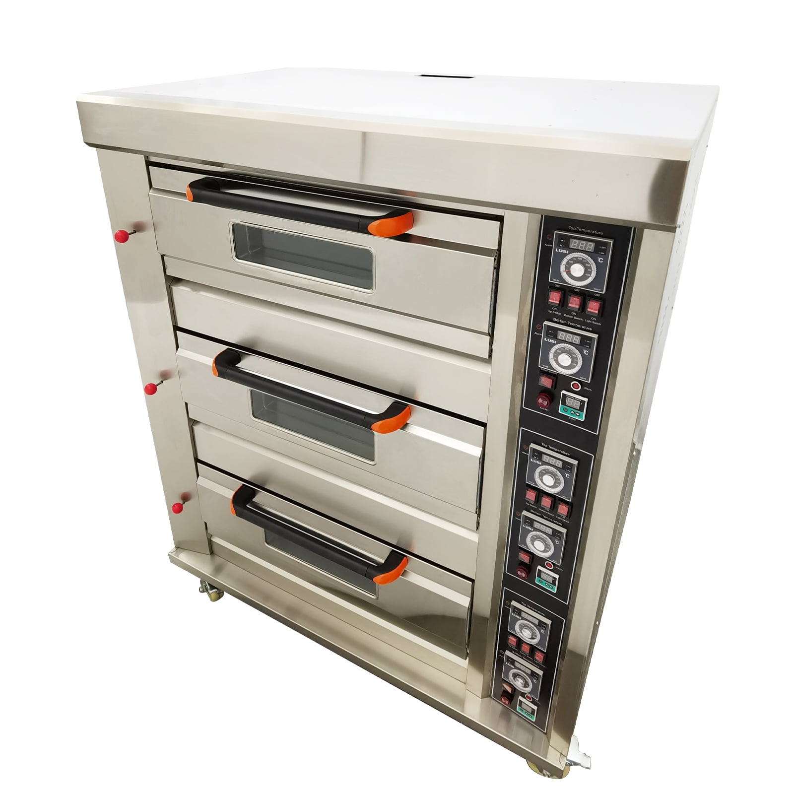 Electric Triple Pizza Oven Six Baking Sheets Single-Phase Gas Heating Movable Commercial 110V 300W