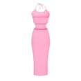thumbnail image 5 of Wycnly Summer Dresses for Women Party Club Sexy Hollowed Bodycon Knitted Ribbed Strap Dresses 2025 Sleeveless Square Neck Solid Long Formal Dress Pink XL, 5 of 5