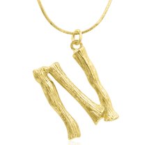 SuperJeweler N Initial Necklace in Gold, Bamboo Style, All Letters Available, Free 18 inch Snake Chain, for Women