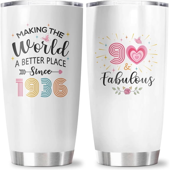 90th Birthday Gifts for Women Tumbler 20OZ 1PC, Gifts for 90 Year Old Woman, 90th Birthday Decorations for Women, 90-year-old Present, Happy Ninety Years Old Party Decor Ideas for Sister Grandma