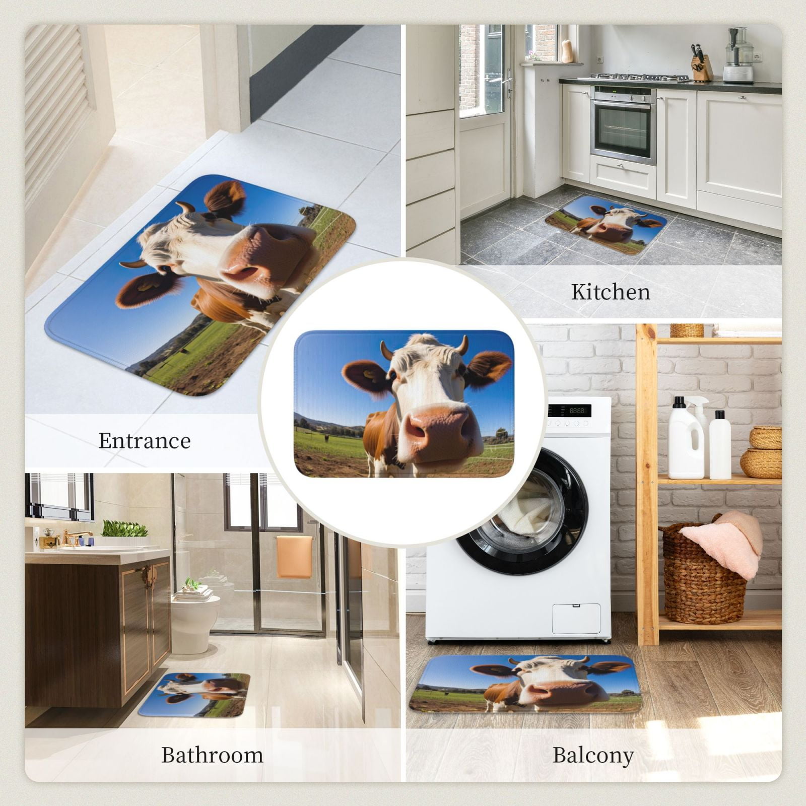 Vsdgher Blue Sky Meadow Cute Cow Hem Mat 40x60 - Multipurpose Doormat for Indoor & Outdoor Use - Welcome Your Guests with our Entrance Mat
