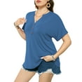 thumbnail image 2 of VERABENDI Women's Plus Size Tops Dropped Shoulder Short Sleeve Blouses Button Up V Neck T-Shirts,1X/2X/3X/4X, 2 of 6
