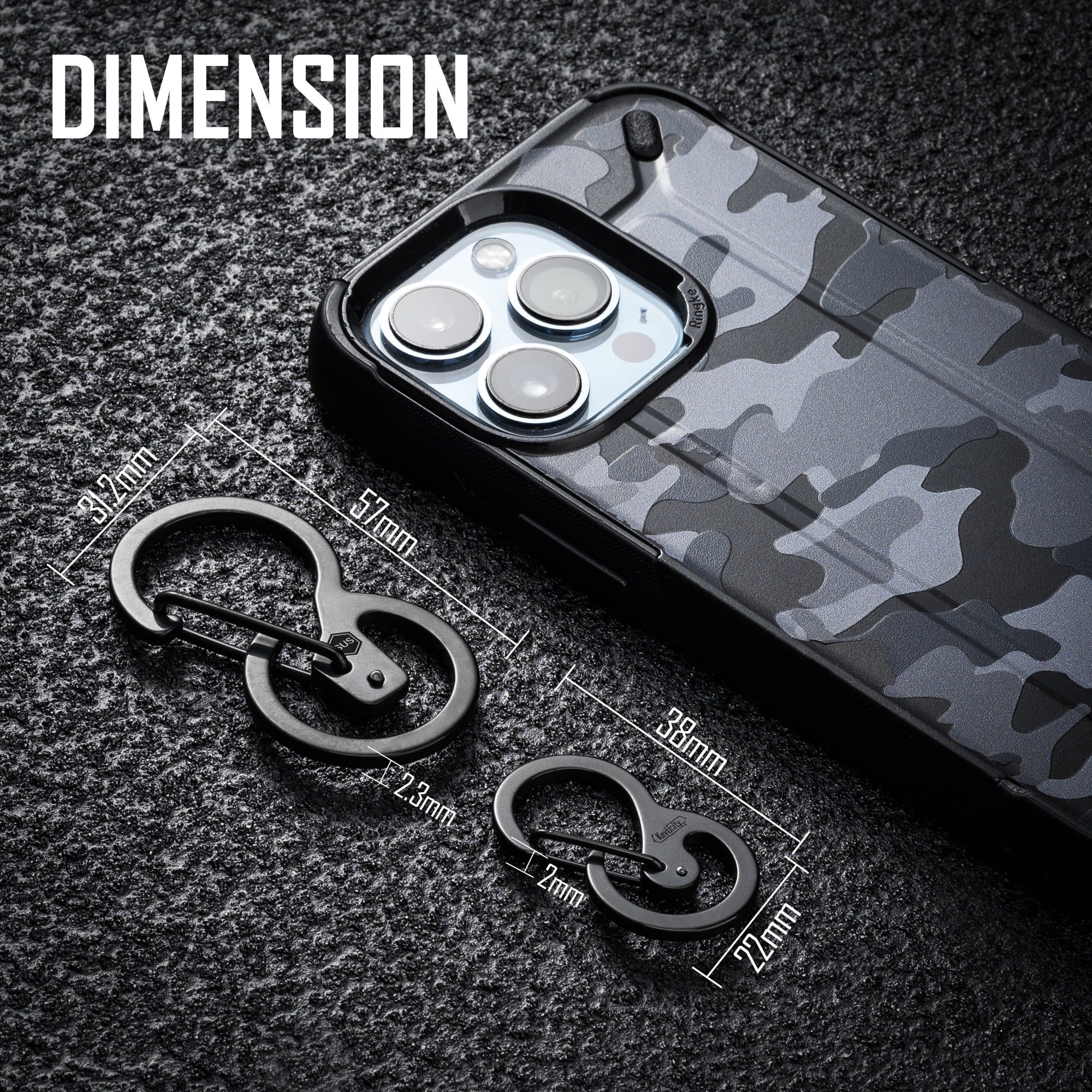 Key Unity 6pcs Stainless Steel Key Chain, KS04 Quick Released Backpack Clasp for Keys, Flashlight, Folding Knife and Whistles, Black