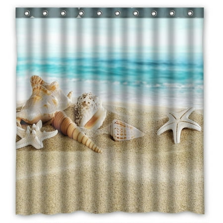 - GCKG Seashell Starfish Soft Sand Blue Sea Waterproof Polyester Shower Curtain and Hooks Size 66x72 inches