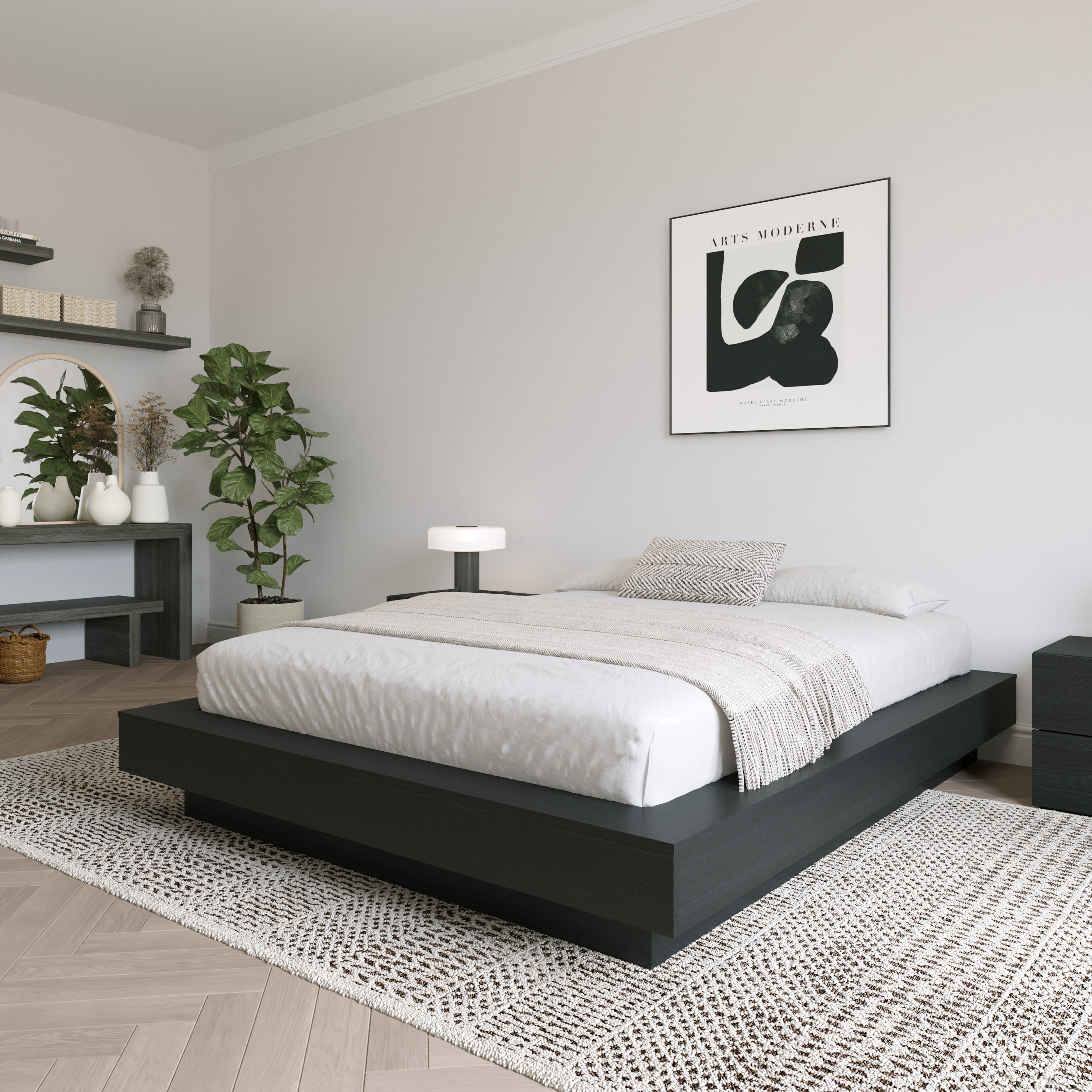 Nexera Marconi King Size Platform Wood Bed Frame, Black Oak