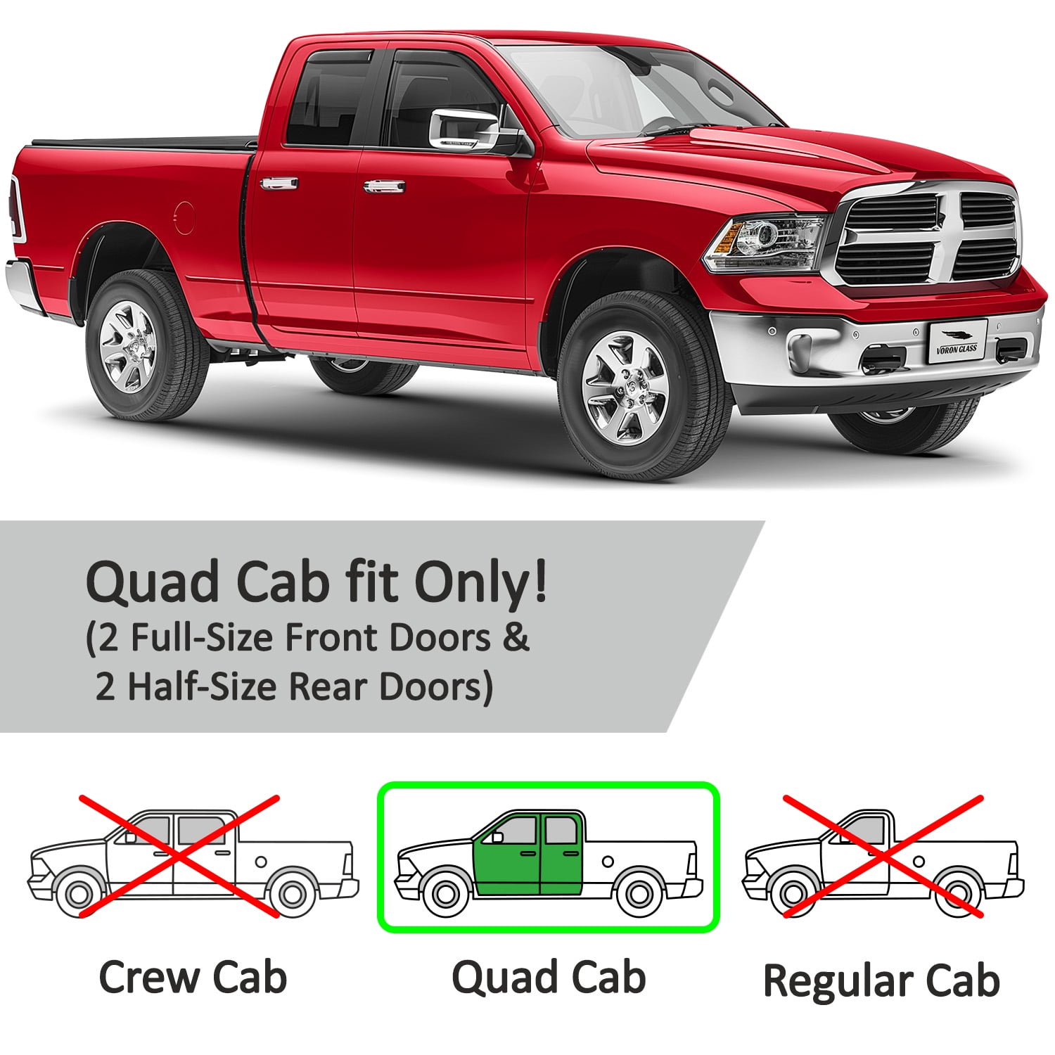 Voron Glass in-Channel Extra Durable Rain Guards for Trucks Dodge Ram 1500 2009-2018 Quad Cab, Window Deflectors, Vent Window Visors, 4Pieces - 230099