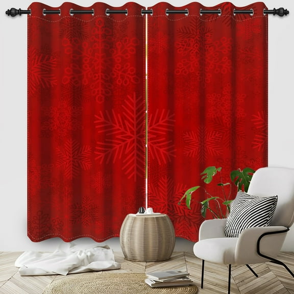 Nanqianyi Christmas Red Snowflake Blackout Curtains 42"W x 84"L, Grommet Rod Pocket for Living Room Window, 2 Panels