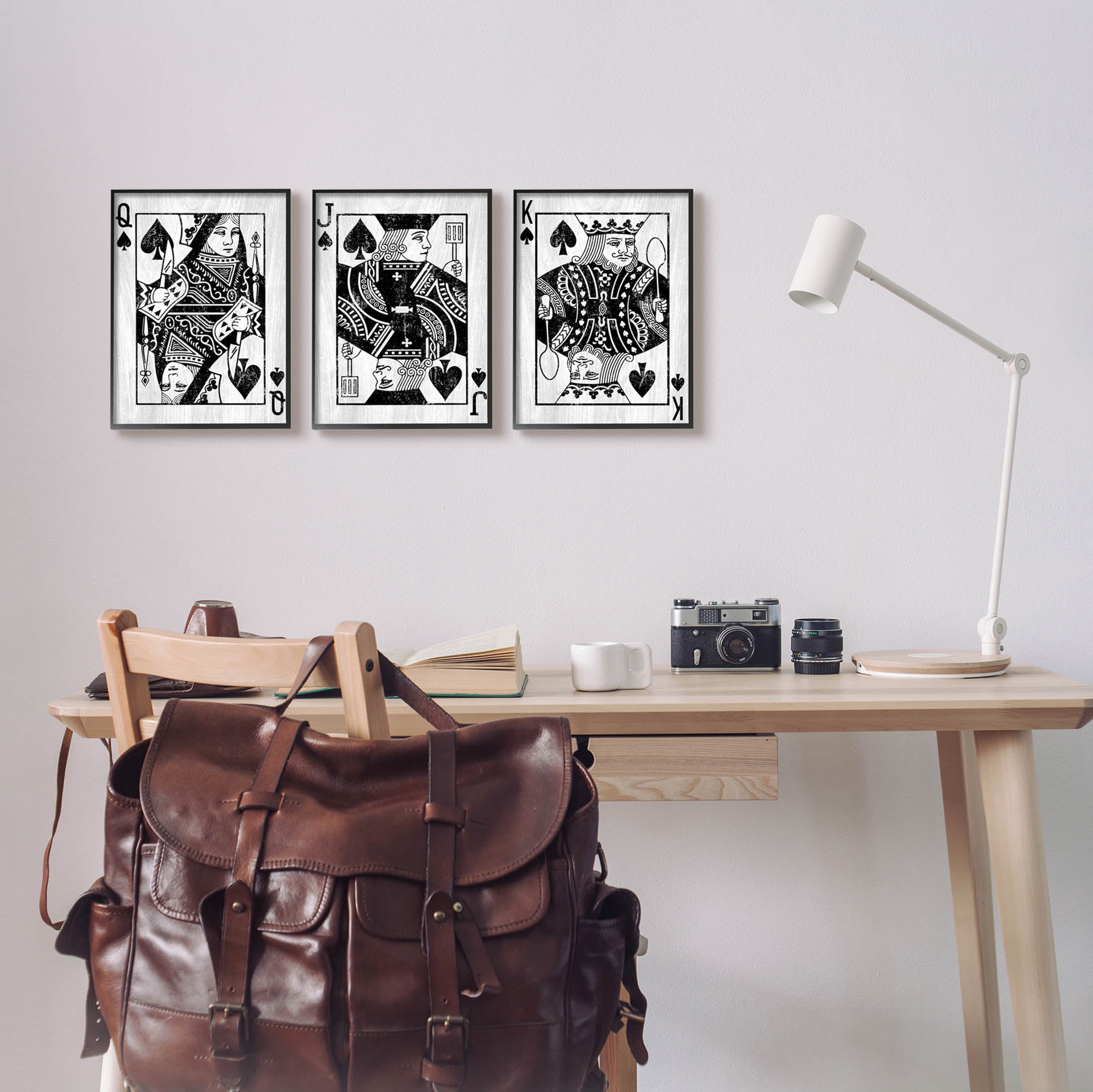 Stupell Industries Queen Jack King Spade Cards Graphic Art Black Framed Art Print Wall Art, Set of 3, Design by Lil' Rue