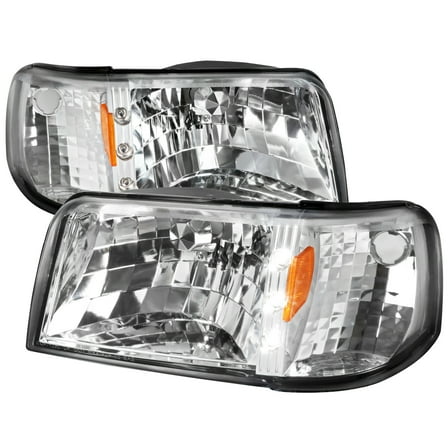Factory Style with LED Strip Headlights w/ Corner Signal Lights (Chrome Housing/Clear Lens) Made by and Compatible with 1993-1997 Ford Ranger