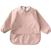 Waterproof Baby Bibs Infant Toddler Long Sleeve Feeding Bib With Food Catcher Wipe Clean & Washable