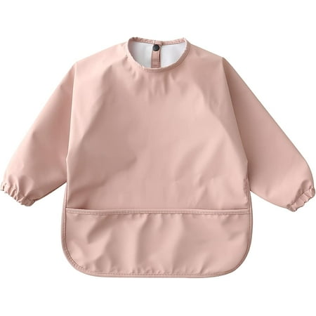 Waterproof Baby Bibs Infant Toddler Long Sleeve Feeding Bib With Food Catcher Wipe Clean & Washable