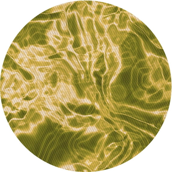 Ahgly Company Machine Washable Indoor Round Transitional Dark Yellow Green Area Rugs, 6' Round