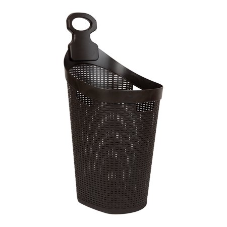Mind Reader 60L Rolling Laundry Hamper, Clothes Basket, Lid, Wheels, Wicker Design, Plastic, 19.5"L x 14.75"W x 35"H, Brown