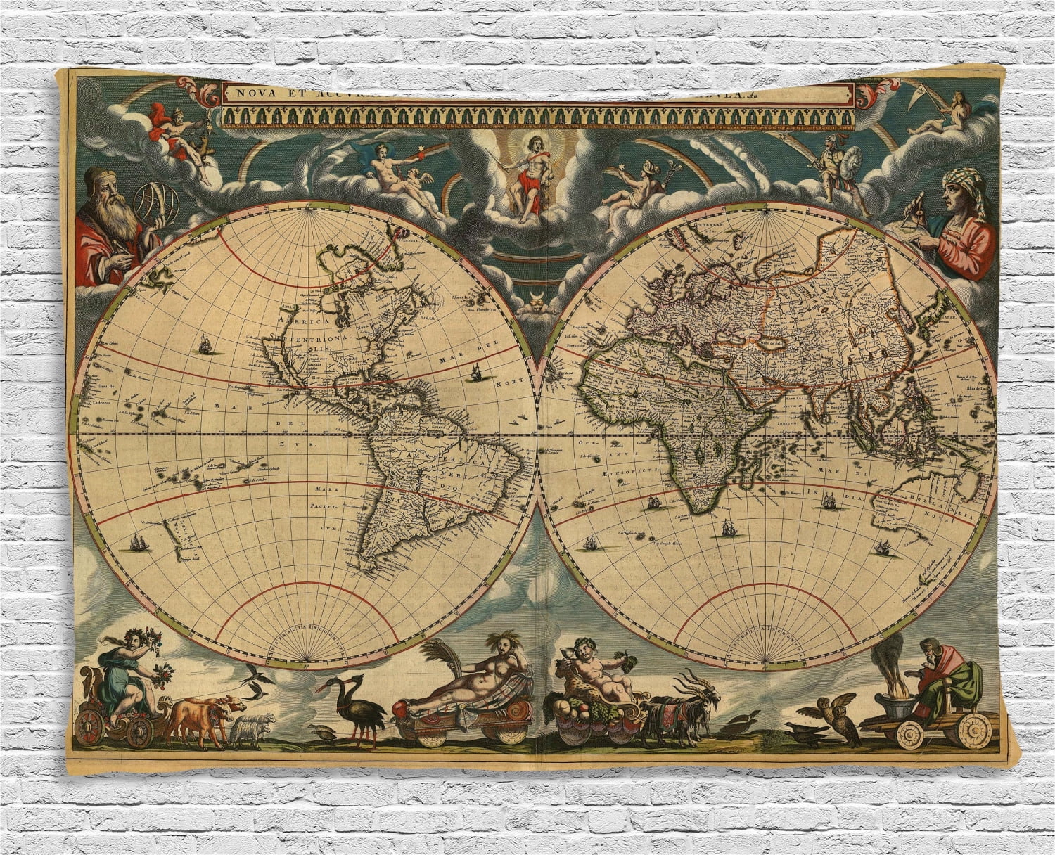 Vintage Tapestry, Dated Old Map of Ancient World Historic Geography