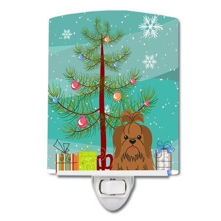 

Caroline s Treasures BB4211CNL Merry Christmas Tree Shih Tzu Silver Chocolate Ceramic Night Light 6x4x3 multicolor