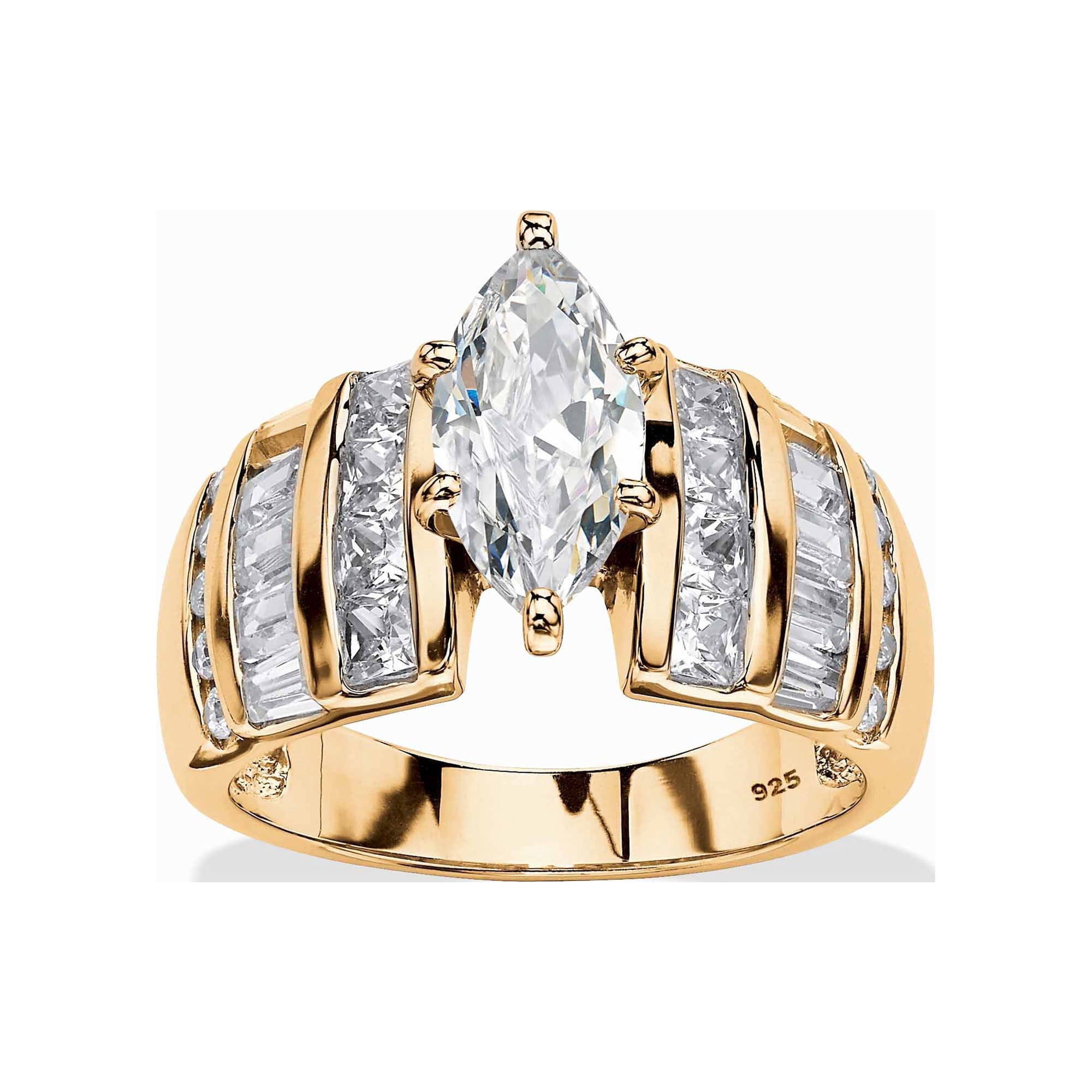 PalmBeach Jewelry 3.87 TCW Marquise-Cut Cubic Zirconia Engagement Anniversary Ring in Platinum-Plated or Gold-Plated Sterling Silver