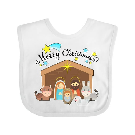 Inktastic Merry Christmas Cute Nativity Scene Boys or Girls Baby Bib