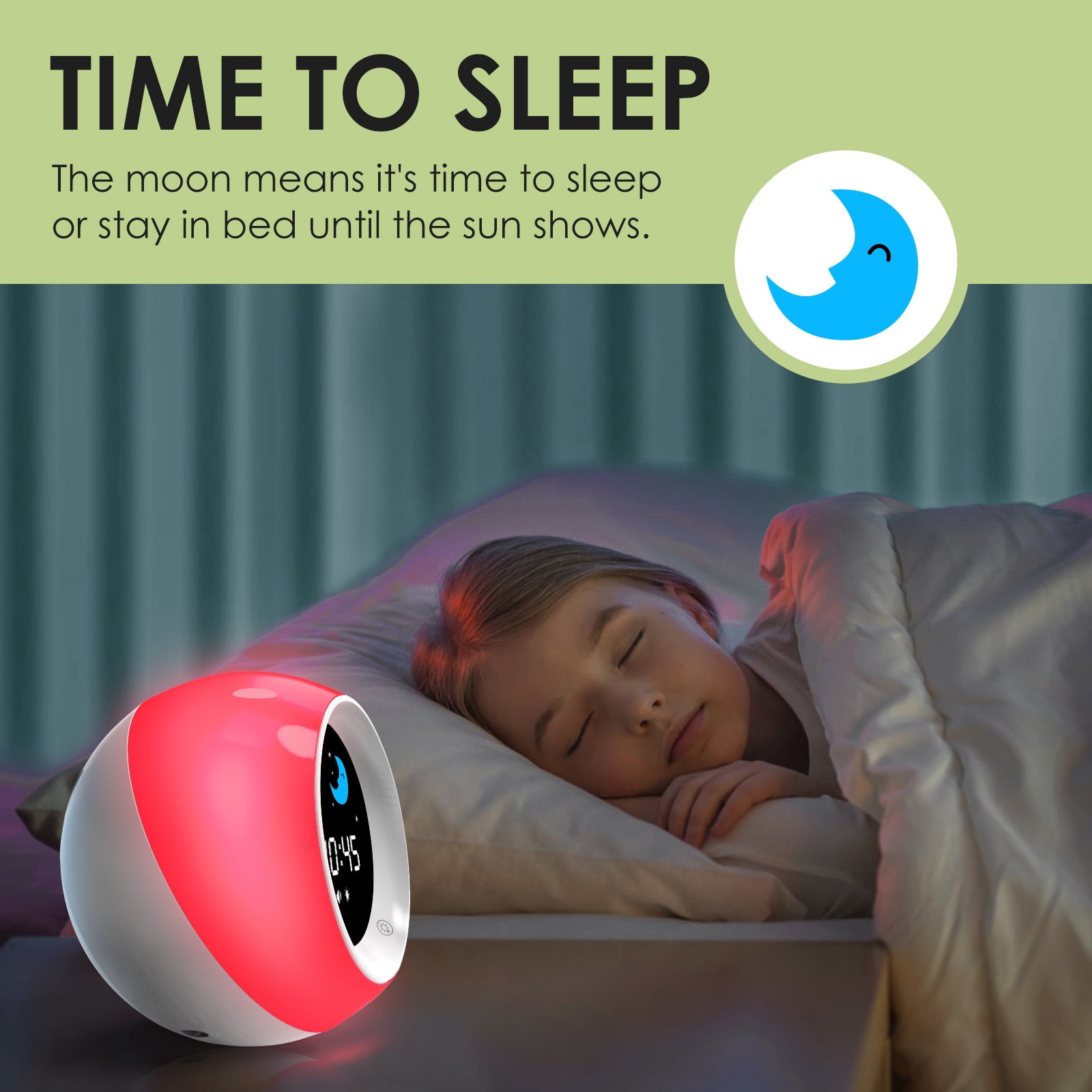 Sun & Moon Rise Kids Alarm Clock, Children's Sleep Trainer ,Sleep Sound Machine, Wake Up Light & Night Light ,Teach Kids Day & Night