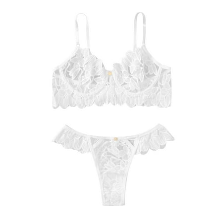 

Rovga Underwear For Women Flowers Embroidery Bralette Lace Bra Bustier Lingerie Thong Female Lingeries