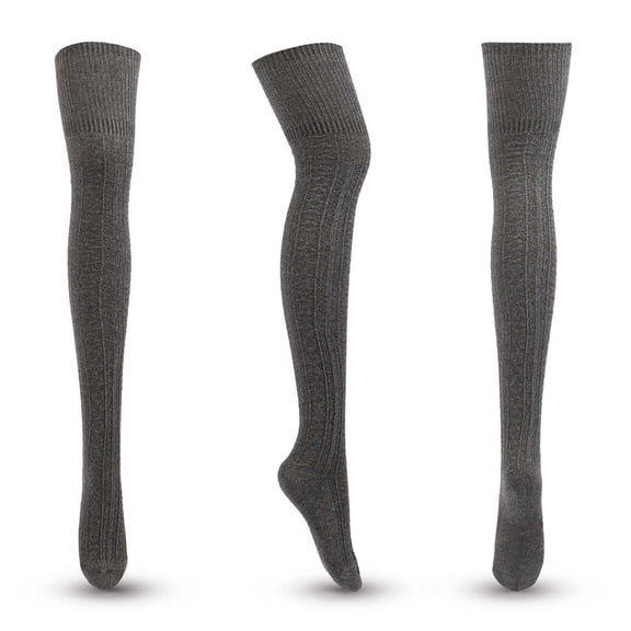 Lilgiuy Autumn Winter Women Striped Solid Color Cotton Knit Over-the-knee Stockings for Outdoor Travel