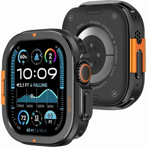 wonima01 Metal Case Compatible with Apple Watch Ultra 3/2/1 49mm Case with Back Cover, Rugged Protective Bumper Cover for iWatch 49mm, Black