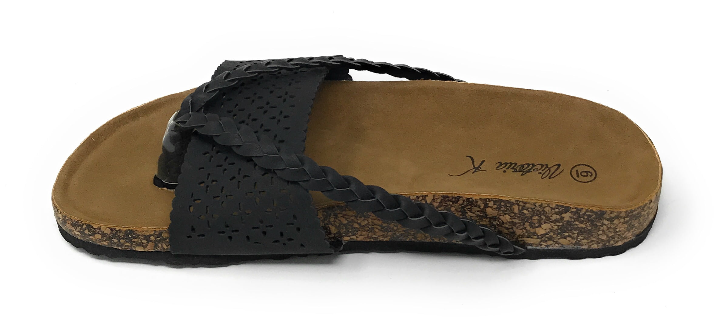Victoria K Women's Laser Cut Out With Braided Thong Cork Sandals