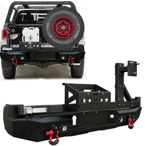 Vijay Rear Bumper Compatible with 2016-2023 Toyota Tacoma with Spotlight and Spare Tire Rack and D-Rings