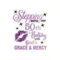 thumbnail image 3 of Women's Fashionable Gradient Purple Lip & " Grace & Mercy" Script Print T-Shirt - Casual Round Neck Short Sleeve, Comfortable Polyester Blend, Ideal for Summer, 3 of 8