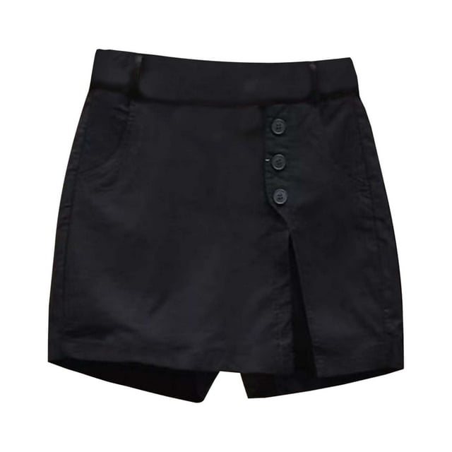 Pantalones cortos informales de mujer de mezcla de lino con cintura alta y abertura lateral - Cintura elástica y ligeros para el verano