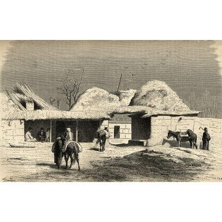A Caravanserai In Tashkent Uzbekistan In The 19Th Century From El Mundo En La Mano Published 1878 Canvas Art - Ken Welsh Design Pics (18 x 11)