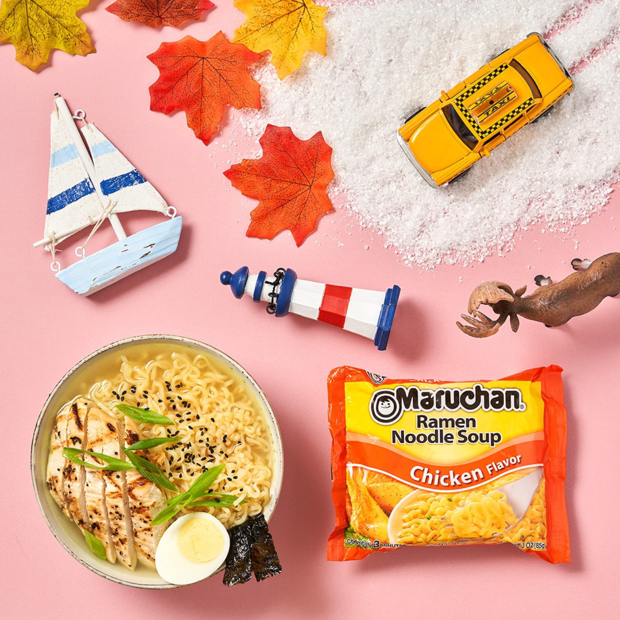 Maruchan Ramen Noodle Soup Variety, 7 Flavors, 3 Ounce Single Servings, Shelf-Stable (Pack of 24) with By The Cup Chopsticks