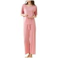 thumbnail image 4 of Women's Sleepwear Womens 2 Piece Outfits Summer Casual Loose Short Sleeve Pullover Tops & Wide Leg Pants Sets Tracksuit New,Pink Women's Sleepwear L, 4 of 6