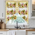 thumbnail image 6 of Sunflower Swag Curtains for Kitchen/Bedroom/Living Room, Pink Yellow Floral Elegant Pastoral Checkered Scalloped Curtains 63 Inch Long, Window Swag Topper Curtains Valances 2 Panels Set 36"x63", 6 of 8