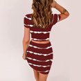 thumbnail image 4 of Vestidos de club sexy para mujer Nudos cruzados Manga corta Básico Casual Trajes de 2 piezas Conjunto de falda con top corto Pompotops qwe14092, 4 of 5