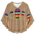 thumbnail image 4 of Cactus Linen Background Women's V-Neck Blouse With 3/4 Ruffled Bell Sleeves Casual Top Ladies Blouses, 4 of 7