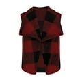 thumbnail image 5 of BiZtdJrK Fleece Cardigans for Women Fashion Plaid Open Front Vests Fall Winter Fluffy Plush Jacket Sleeveless Waistcoat Outwear Tops Limited Time Sales of the Day Red XL, 5 of 8